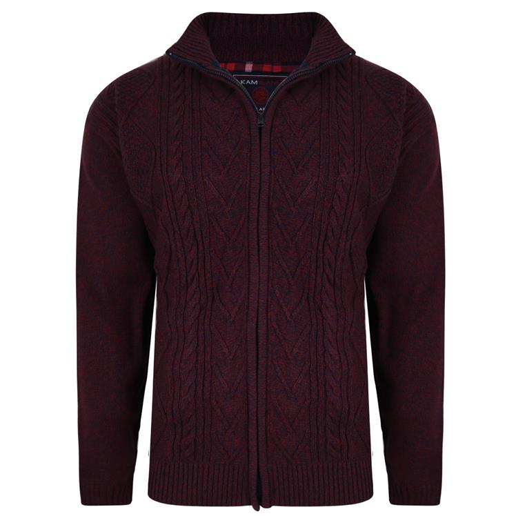 Kam Burgundy Zip Check Lined Cardigan