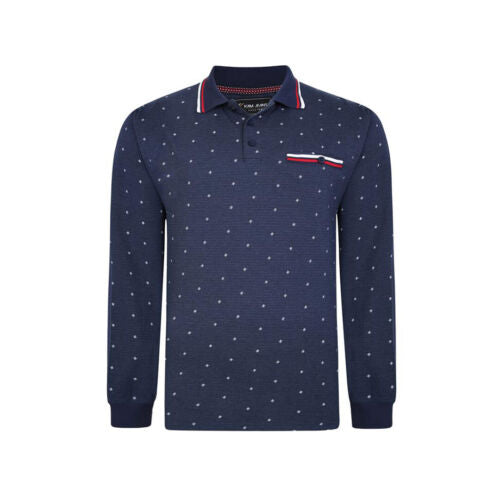 Kam Kbs 5461 L/S Tipped Dobby Print Polo